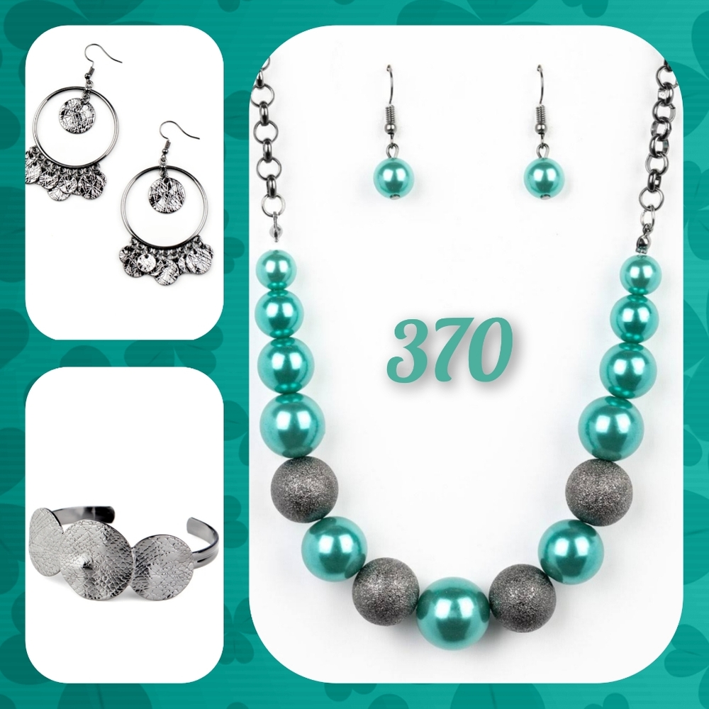Green and Gunmetal Necklace Set with Bracelet
